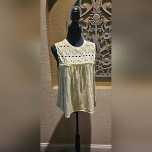 Lucky Brand Women's Large Yellow Sleeveless Eyelet Embroidered Top